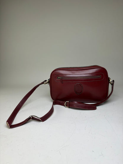 Vintage Cartier Smooth Leather Shoulder Bag Burgundy Gold