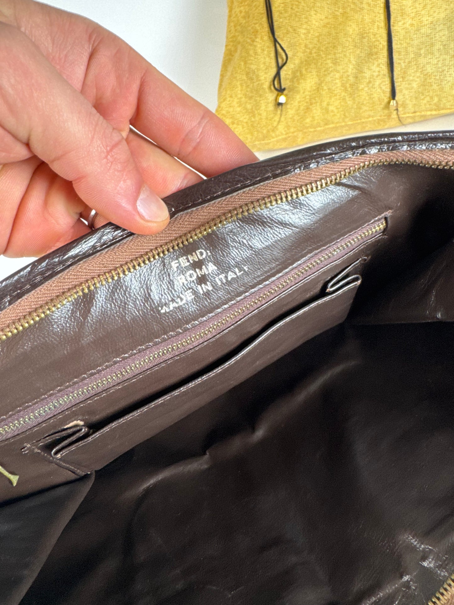 Vintage 70s Fendi Leather Canvas FF Monogram Handbag Brown