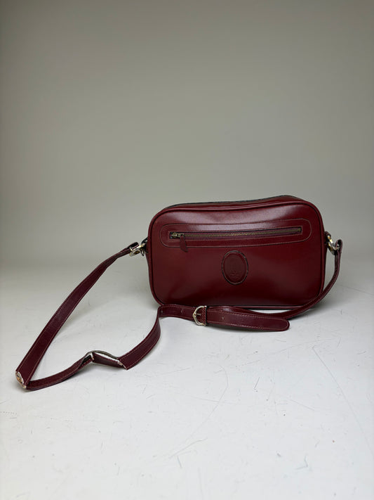 Vintage Cartier Smooth Leather Shoulder Bag Burgundy Gold