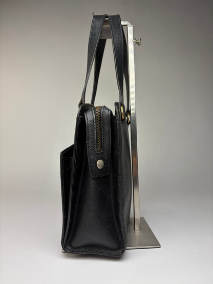 Vintage Celine Structured Grained Leather Top-Handle Bag Late 1980s Black