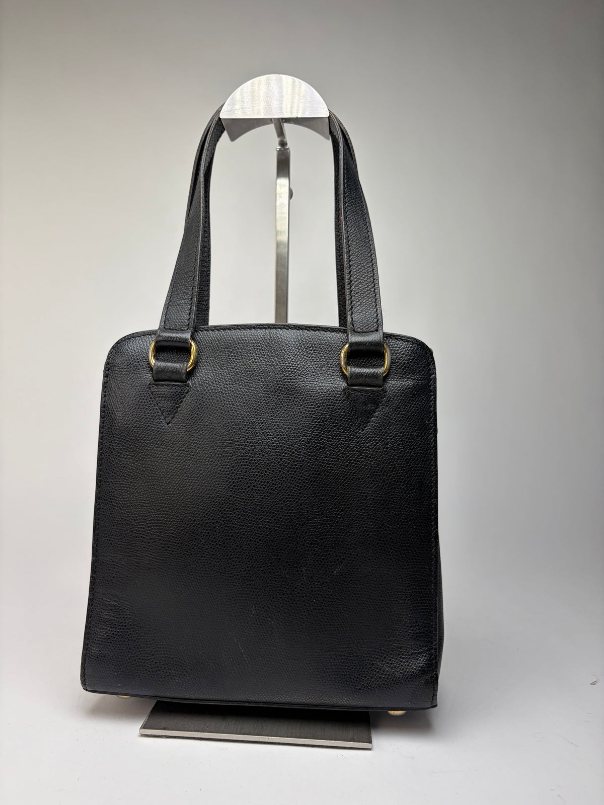 Vintage Celine Structured Grained Leather Top-Handle Bag Late 1980s Black