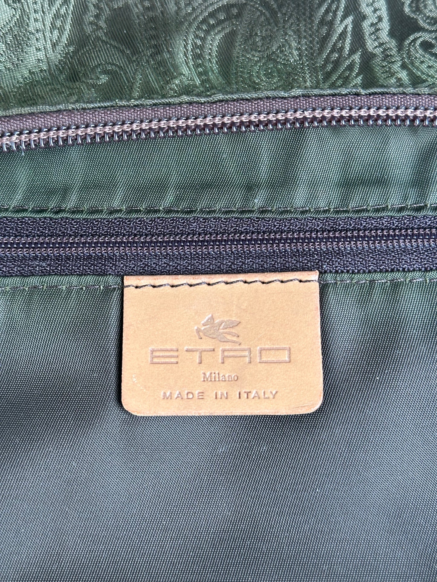 Vintage Etro Silk Blend Shoulder Bag Olive Brown Silver