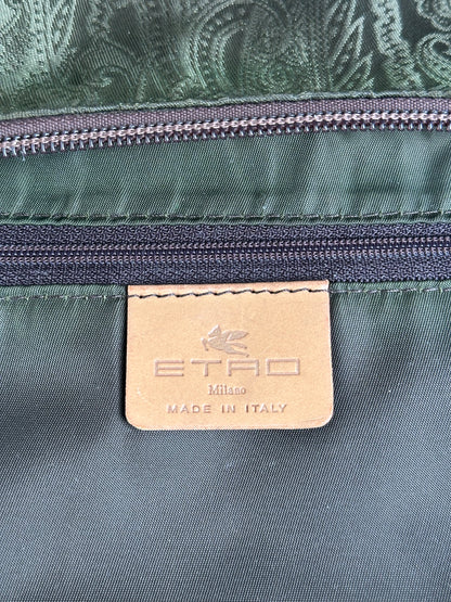 Vintage Etro Silk Blend Shoulder Bag Olive Brown Silver