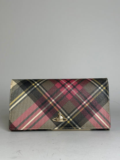 Vintage Vivienne Westwood Check Coated Canvas Wallet Beige Pink