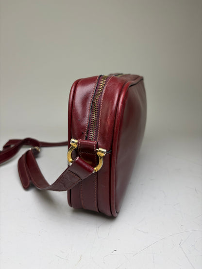 Vintage Cartier Smooth Leather Shoulder Bag Burgundy Gold