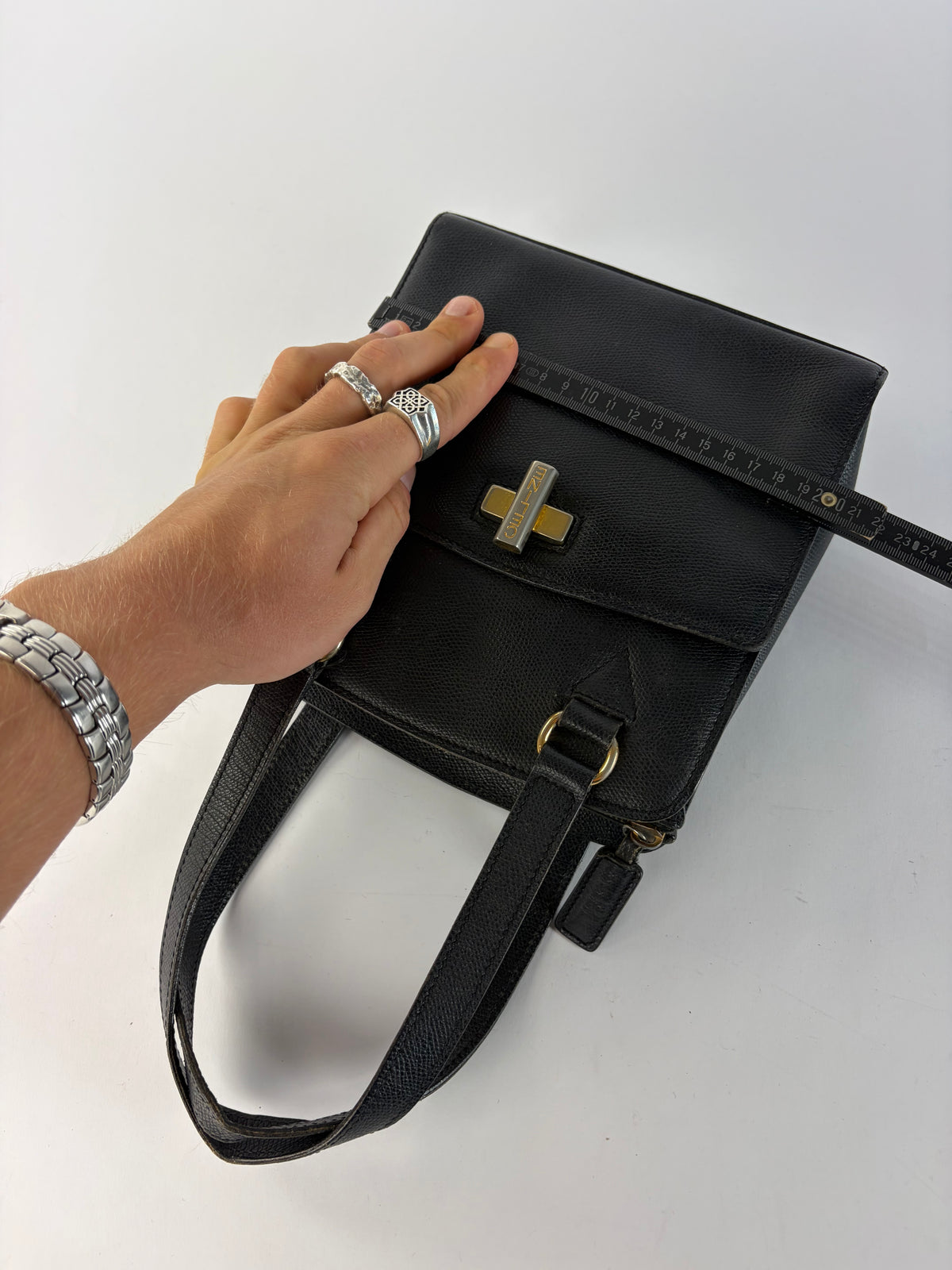Vintage Celine Structured Grained Leather Top-Handle Bag Late 1980s Black