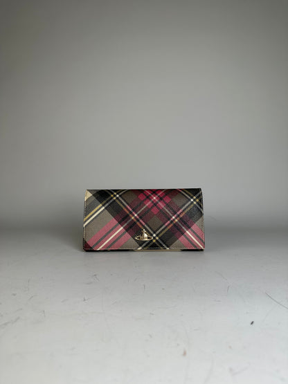 Vintage Vivienne Westwood Check Coated Canvas Wallet Beige Pink