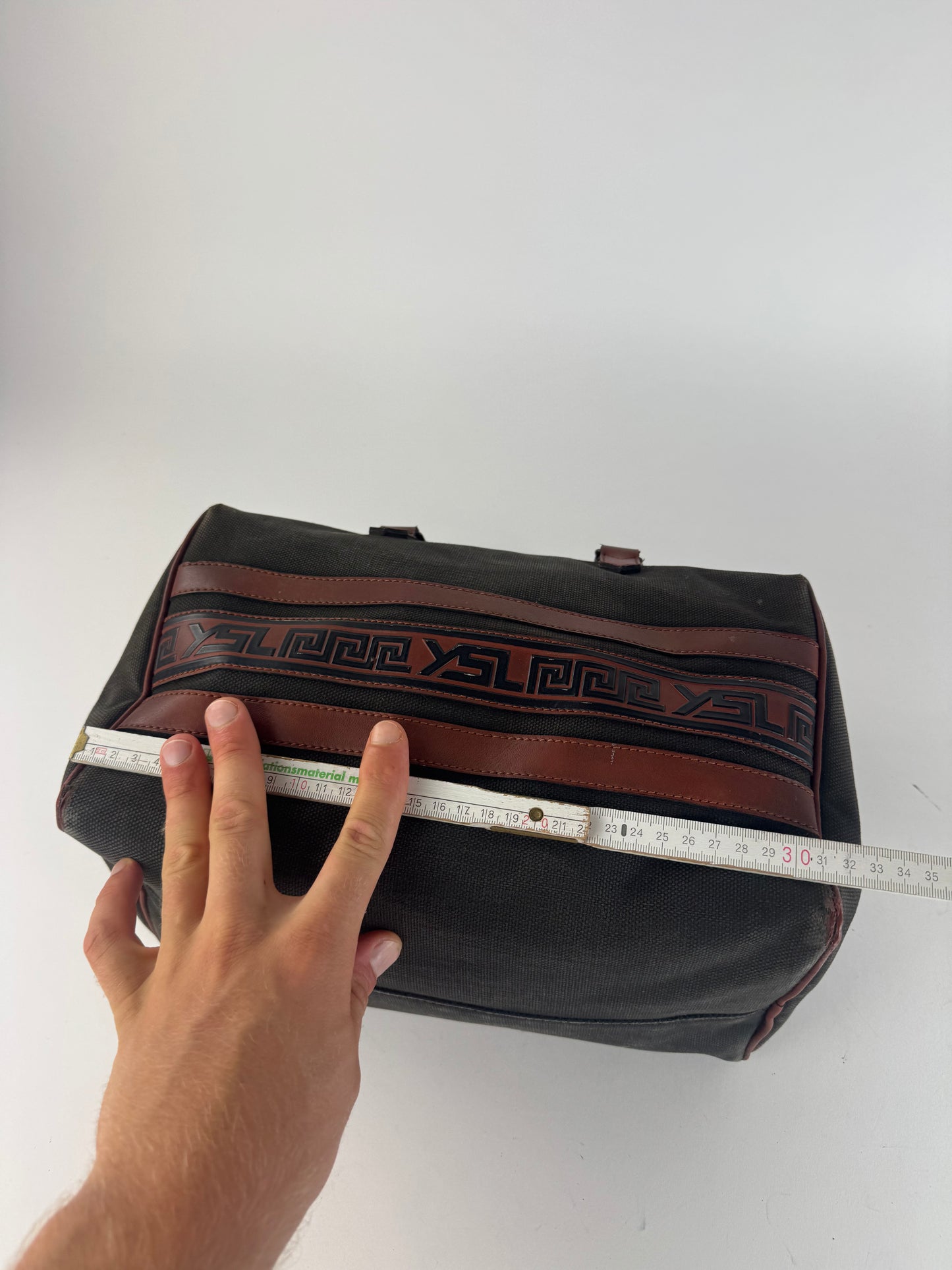 Sac vintage Yves Saint Laurent Mini Boston en cuir et toile noir et marron