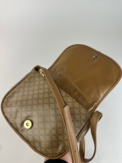 Vintage Celine Paris Triomphe Monogram leather Shoulder Bag Beige Gold
