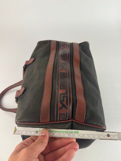 Sac vintage Yves Saint Laurent Mini Boston en cuir et toile noir et marron