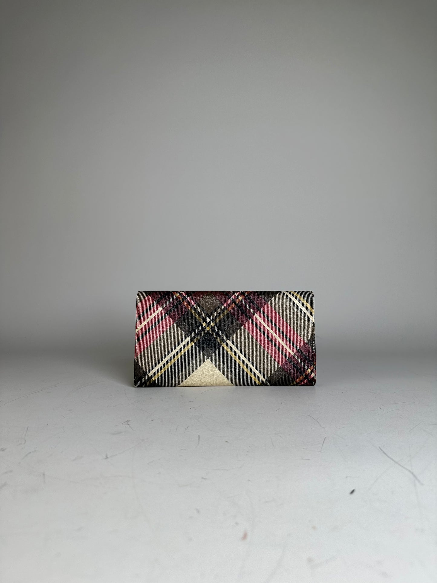 Vintage Vivienne Westwood Check Coated Canvas Wallet Beige Pink