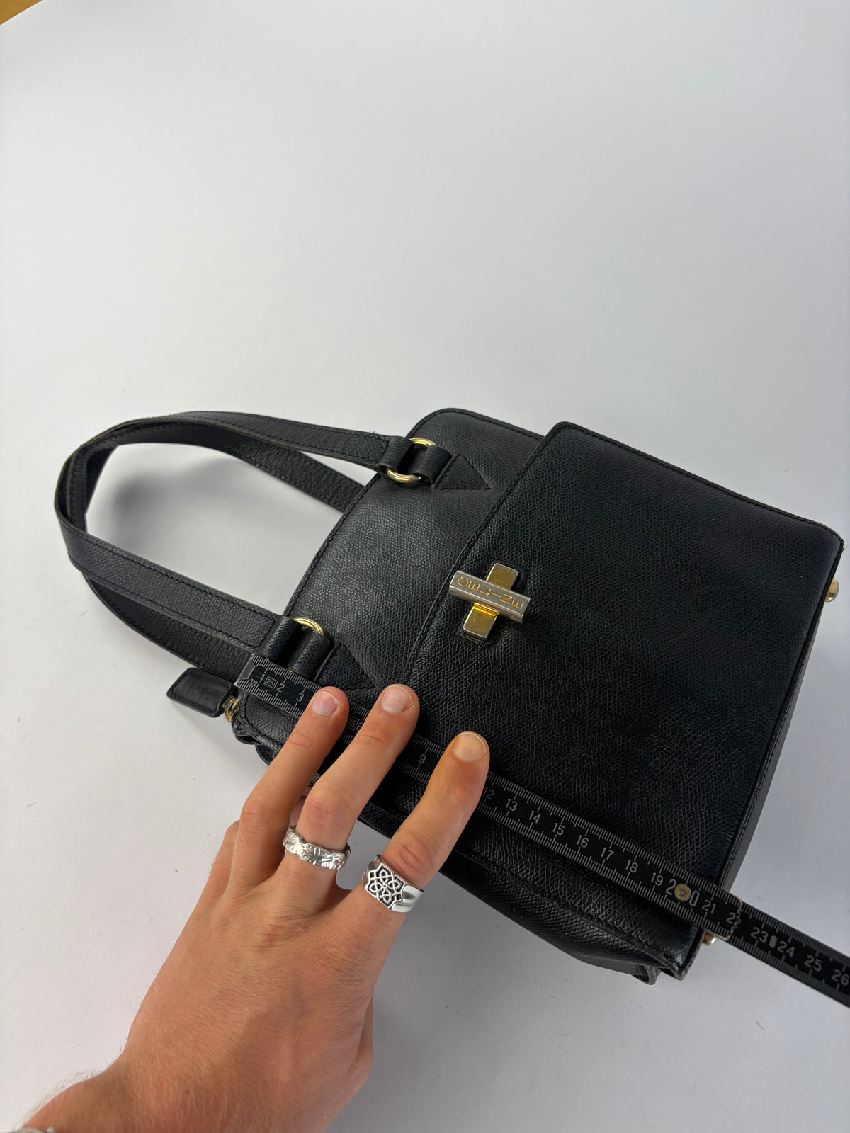 Vintage Celine Structured Grained Leather Top-Handle Bag Late 1980s Black