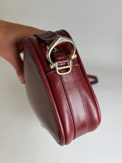 Vintage Cartier Smooth Leather Shoulder Bag Burgundy Gold