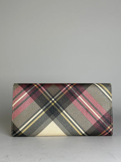 Vintage Vivienne Westwood Check Coated Canvas Wallet Beige Pink