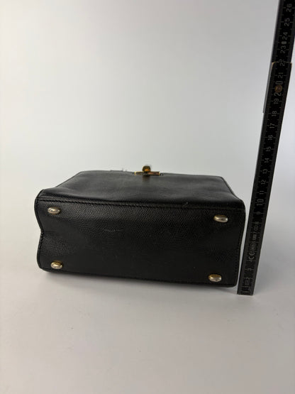 Vintage Celine Structured Grained Leather Top-Handle Bag Late 1980s Black