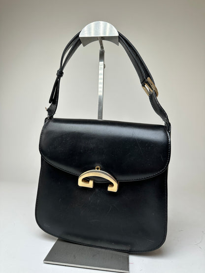 Vintage Gucci Leather G Clasp Flap Shoulder Bag Black