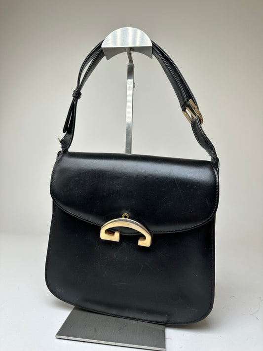 Vintage Gucci Leather G Clasp Flap Shoulder Bag Black