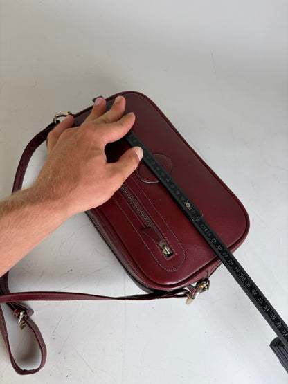 Vintage Cartier Smooth Leather Shoulder Bag Burgundy Gold
