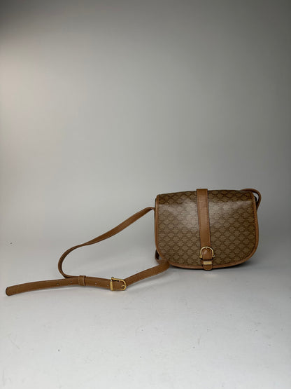 Vintage Celine Paris Triomphe Monogram leather Shoulder Bag Beige Gold