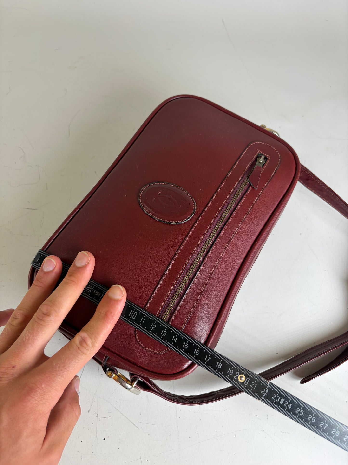Vintage Cartier Smooth Leather Shoulder Bag Burgundy Gold