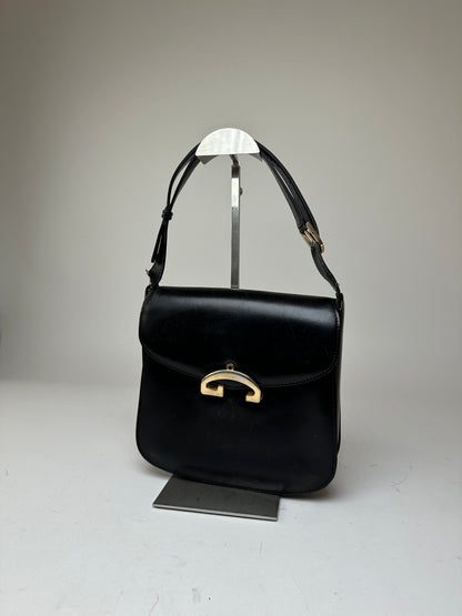 Vintage Gucci Leather G Clasp Flap Shoulder Bag Black