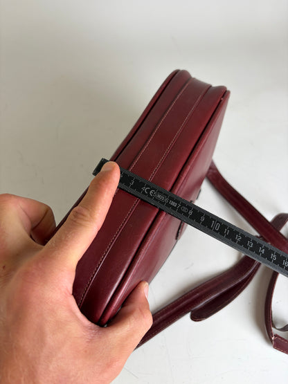 Vintage Cartier Smooth Leather Shoulder Bag Burgundy Gold