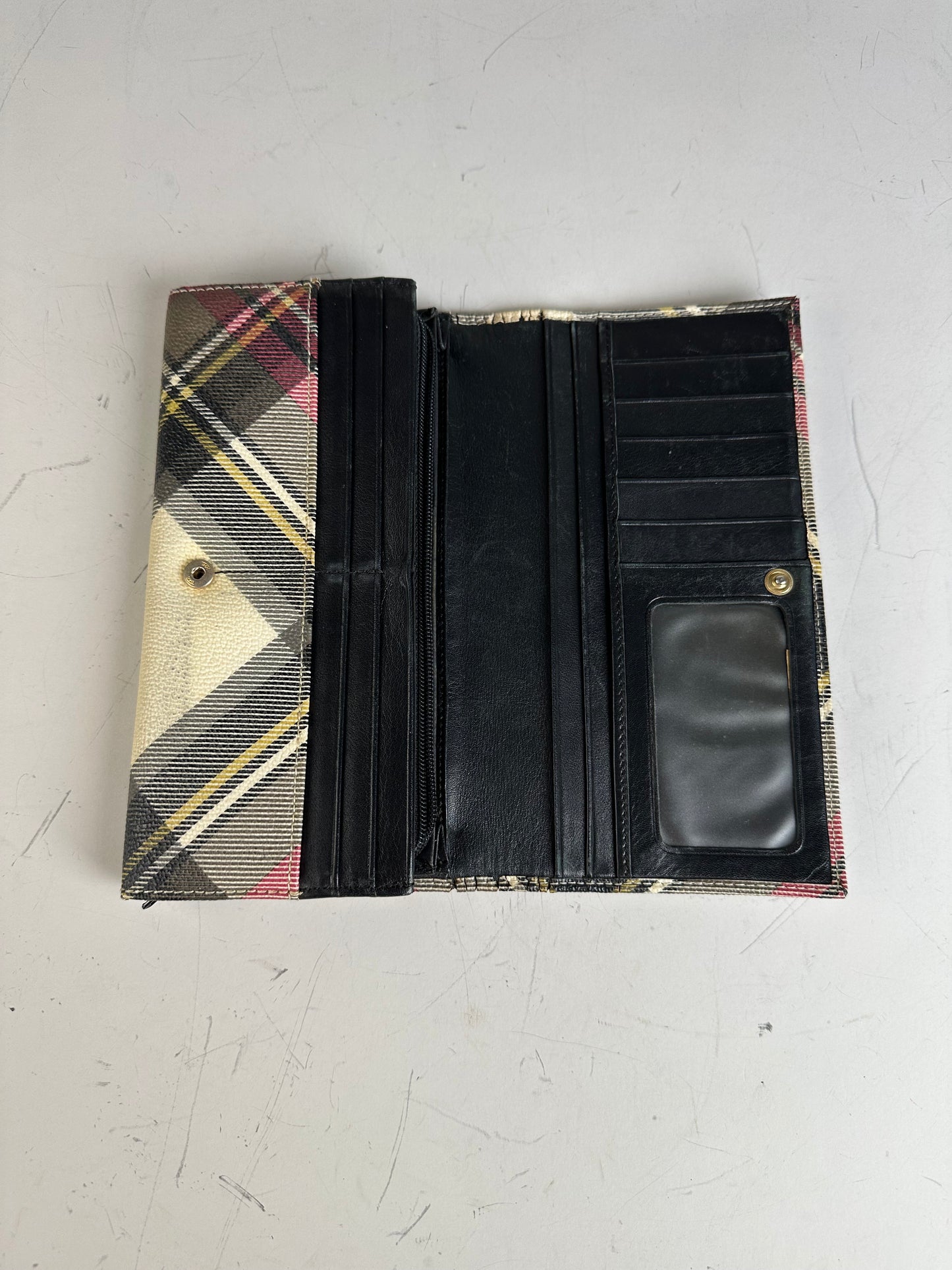 Vintage Vivienne Westwood Check Coated Canvas Wallet Beige Pink