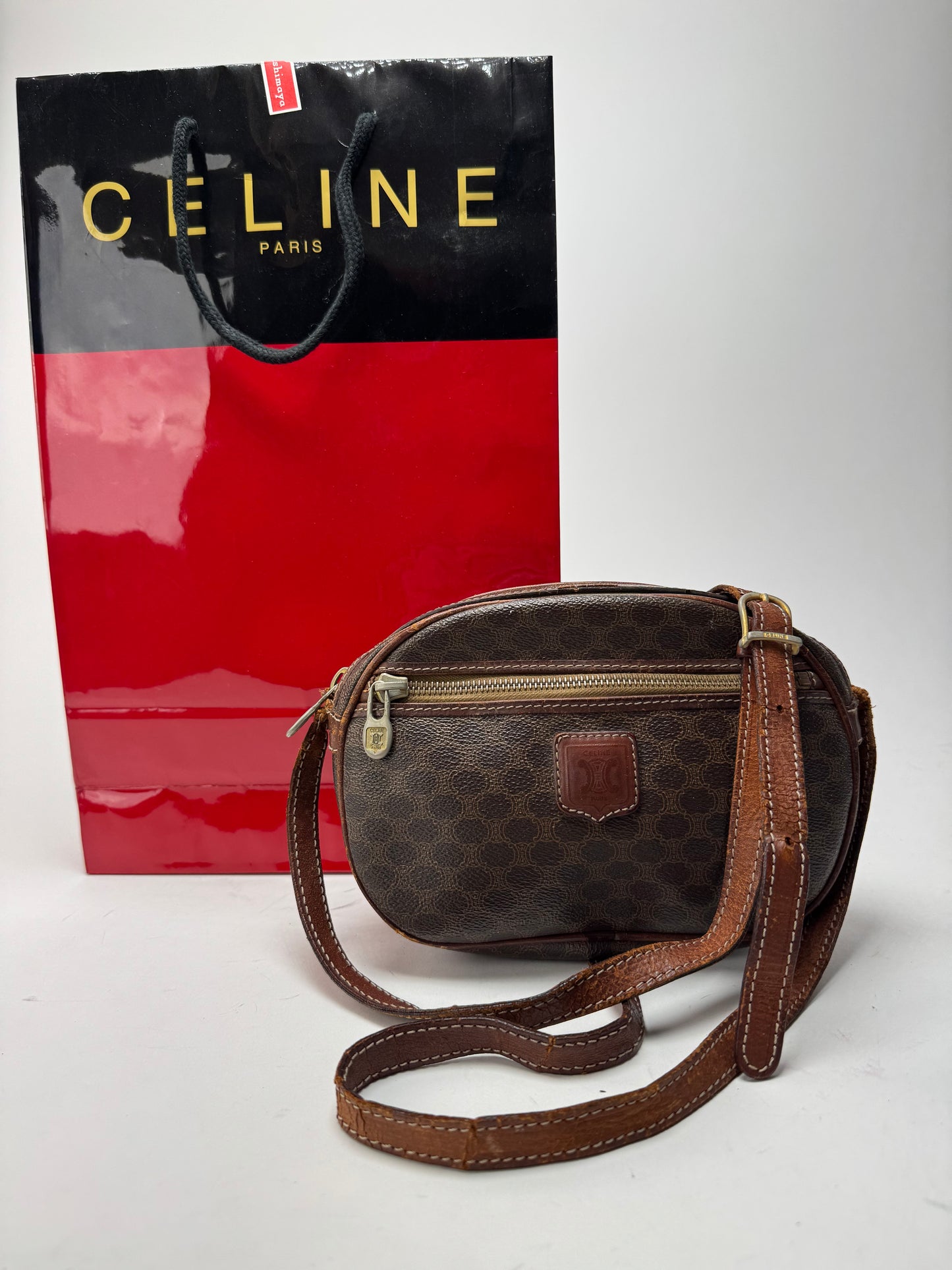 Sac vintage en cuir Celine Triomphe Monogram marron