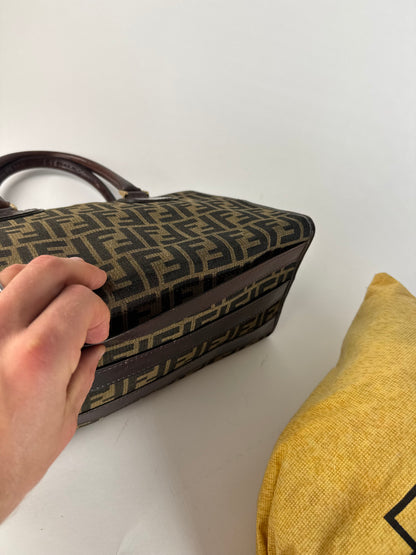 Vintage 70s Fendi Leather Canvas FF Monogram Handbag Brown