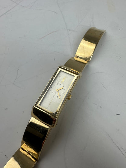 Vintage Saint Laurent Logo Bracelet Watch Gold Plated White