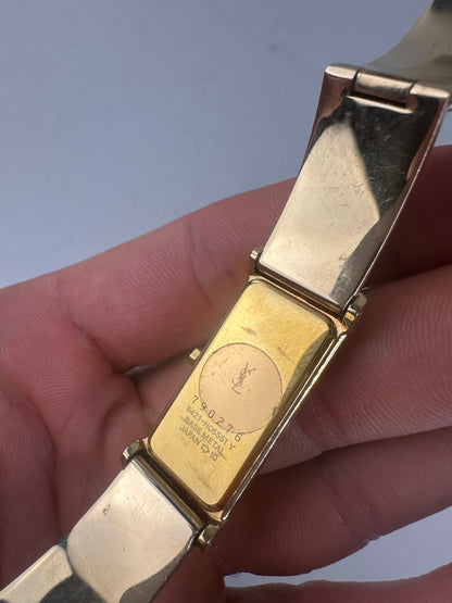 Vintage Saint Laurent Logo Bracelet Watch Gold Plated White