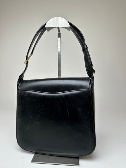 Vintage Gucci Leather G Clasp Flap Shoulder Bag Black