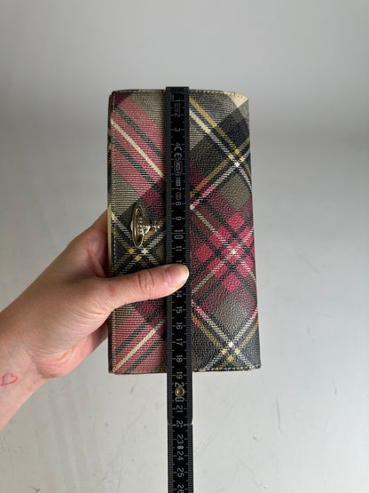 Vintage Vivienne Westwood Check Coated Canvas Wallet Beige Pink