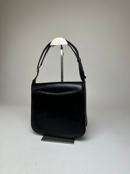 Vintage Gucci Leather G Clasp Flap Shoulder Bag Black