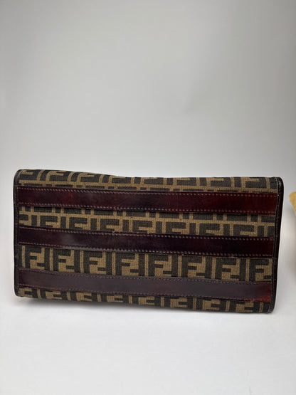 Vintage 70s Fendi Leather Canvas FF Monogram Handbag Brown