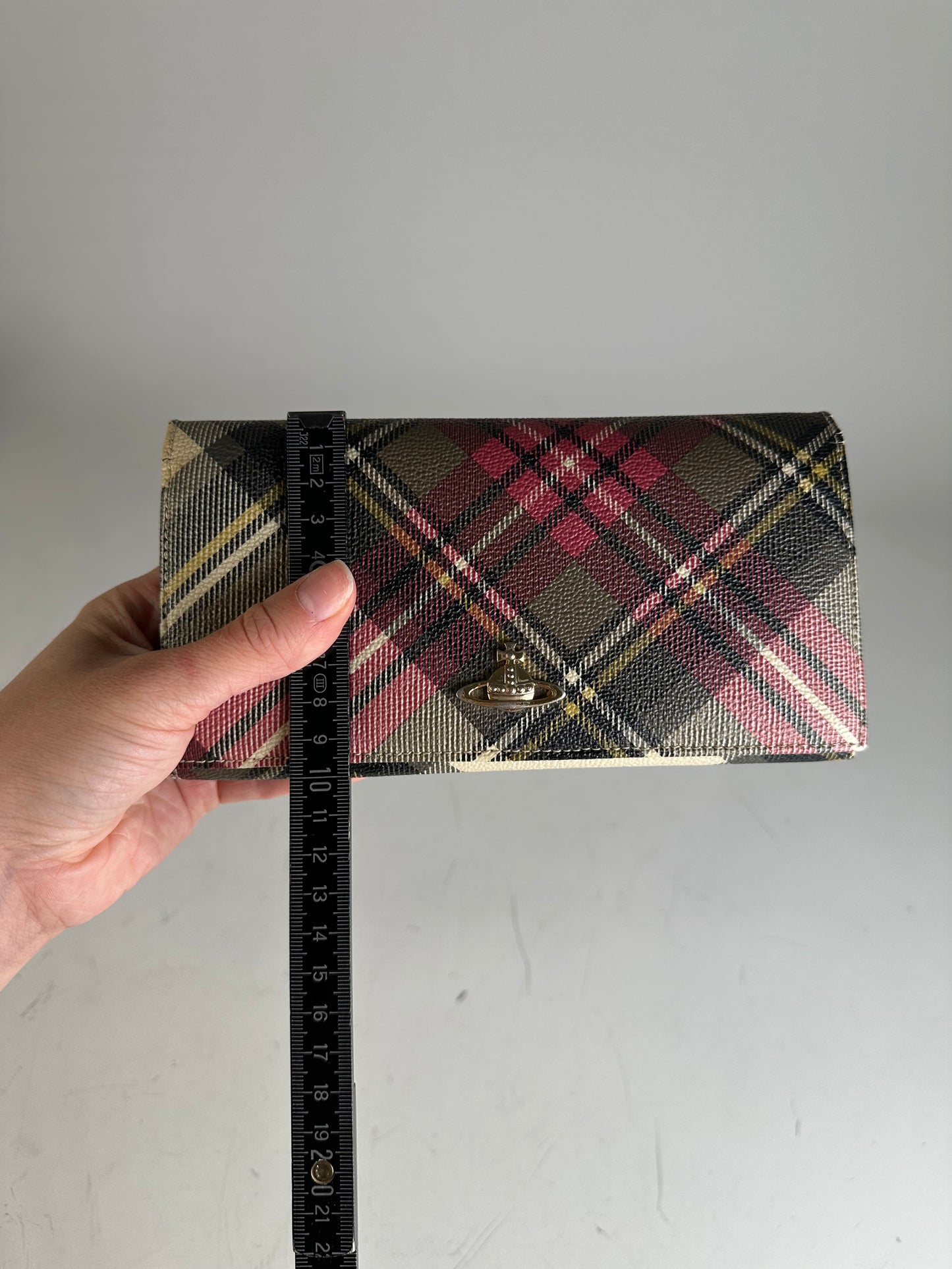 Vintage Vivienne Westwood Check Coated Canvas Wallet Beige Pink