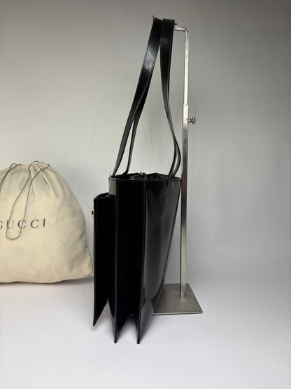 Vintage Gucci Patent Leather Tote Late 1990s Black Silver