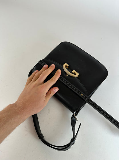 Vintage Gucci Leather G Clasp Flap Shoulder Bag Black