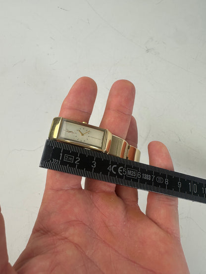 Vintage Saint Laurent Logo Bracelet Watch Gold Plated White