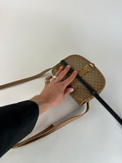 Vintage Celine Paris Triomphe Monogram leather Shoulder Bag Beige Gold