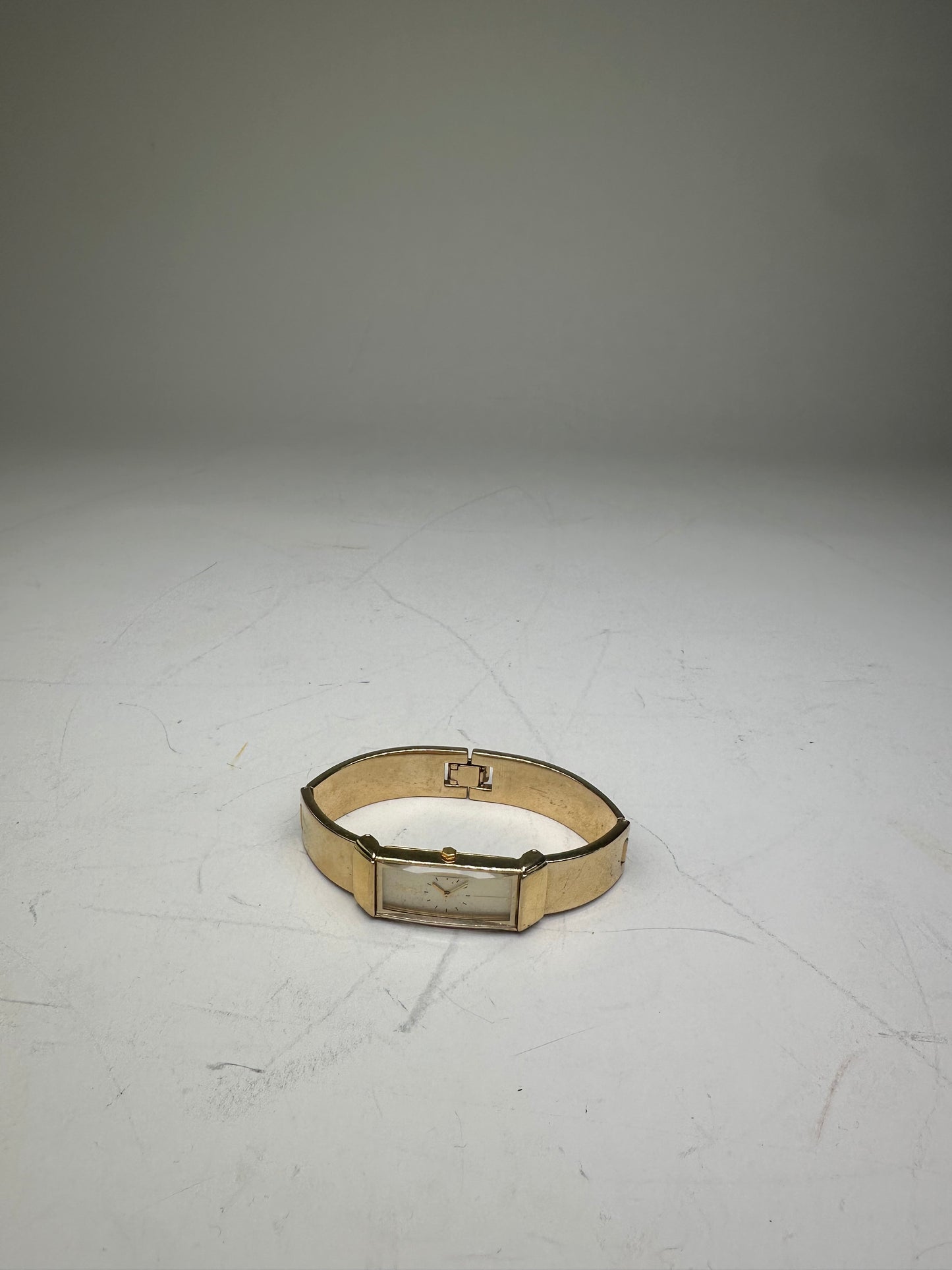 Vintage Saint Laurent Logo Bracelet Watch Gold Plated White