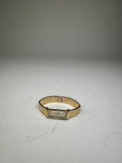 Vintage Saint Laurent Logo Bracelet Watch Gold Plated White