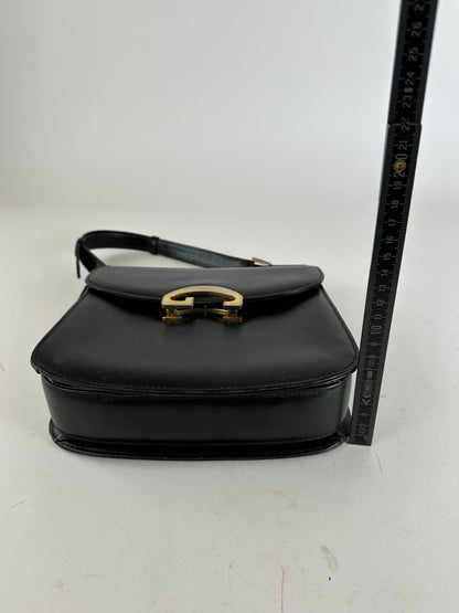 Vintage Gucci Leather G Clasp Flap Shoulder Bag Black