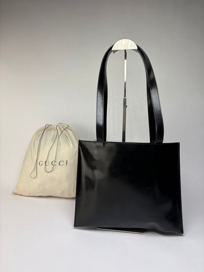Vintage Gucci Patent Leather Tote Late 1990s Black Silver