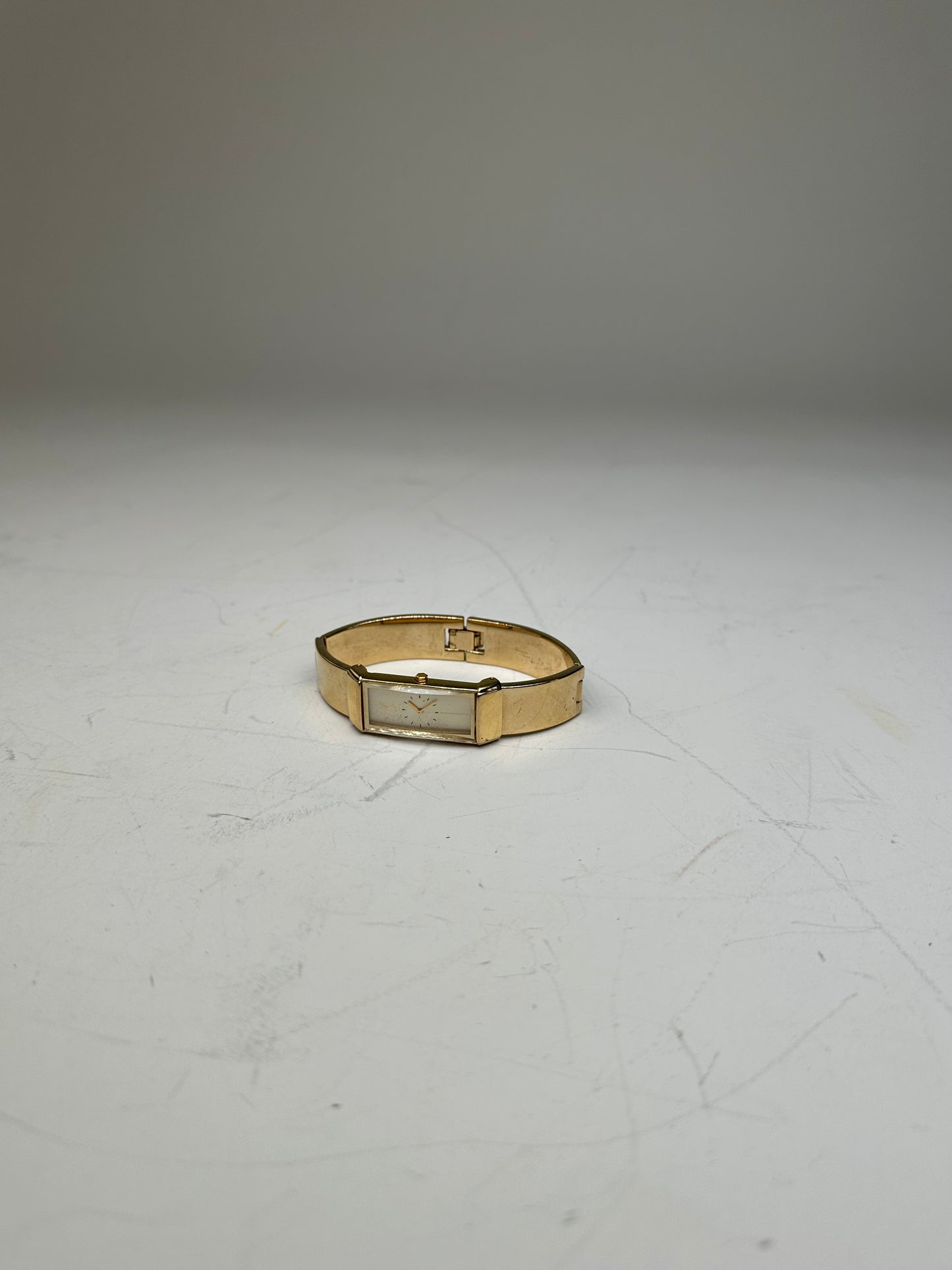 Vintage Saint Laurent Logo Bracelet Watch Gold Plated White
