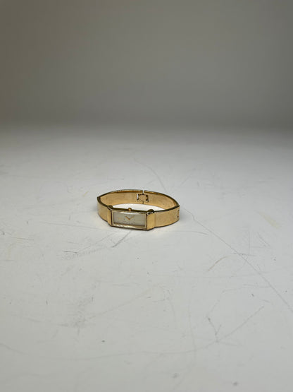Vintage Saint Laurent Logo Bracelet Watch Gold Plated White