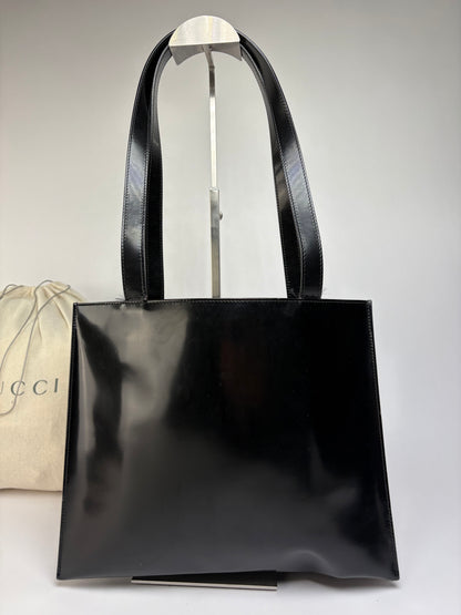 Vintage Gucci Patent Leather Tote Late 1990s Black Silver