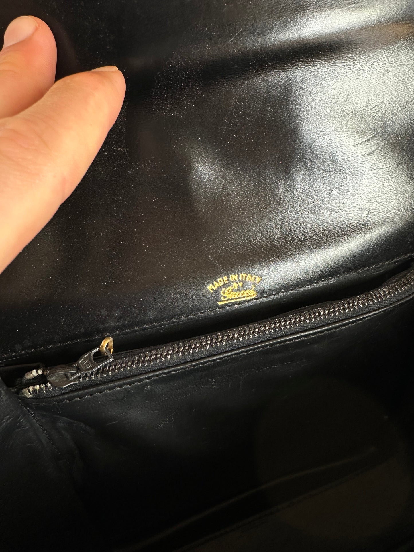 Vintage Gucci Leather G Clasp Flap Shoulder Bag Black