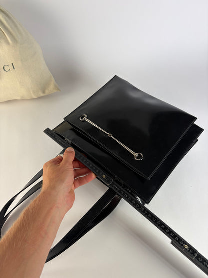 Vintage Gucci Patent Leather Tote Late 1990s Black Silver