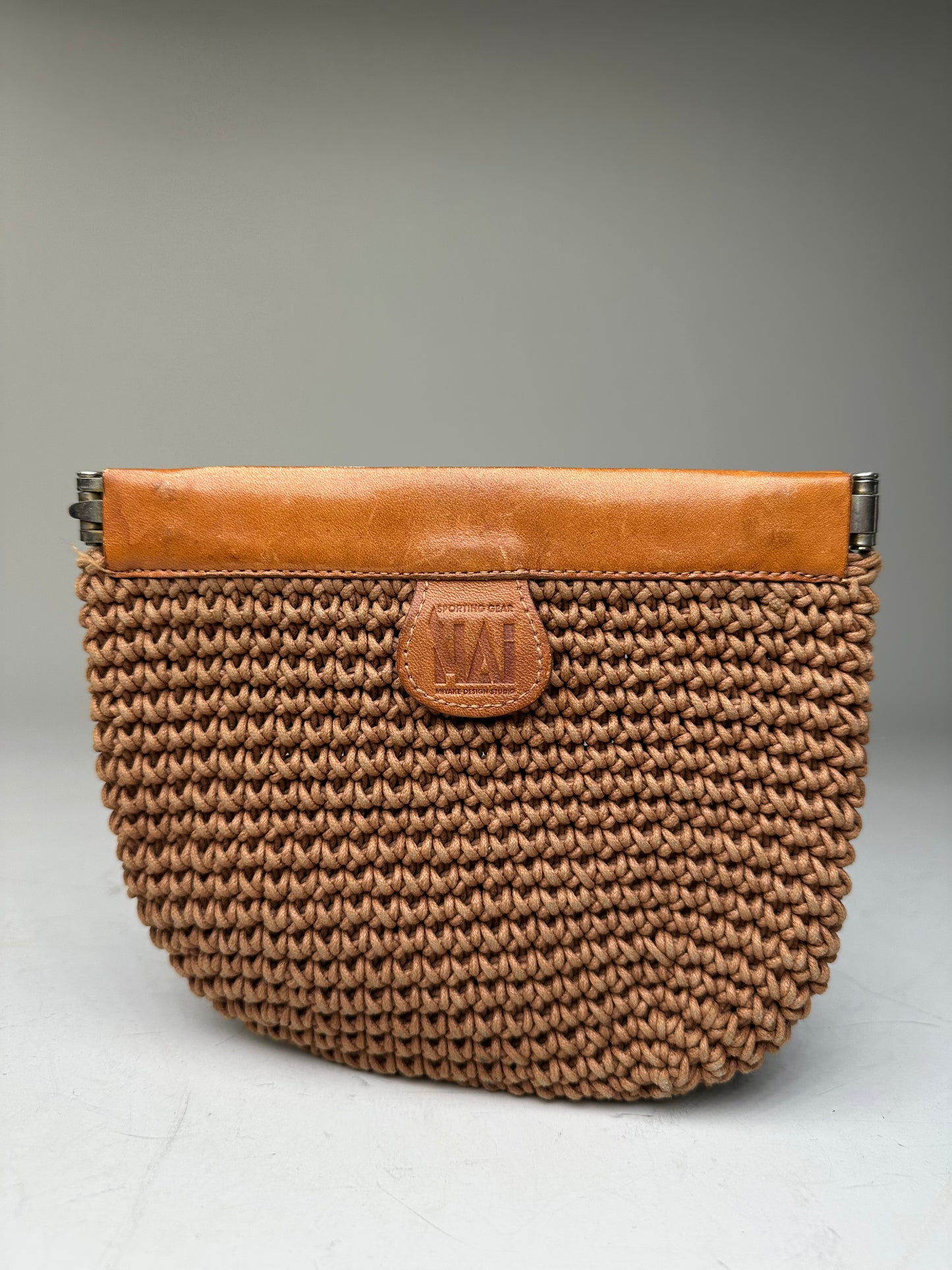 Vintage Issey Miyake Woven Fabric Clutch Bag Tan Brown